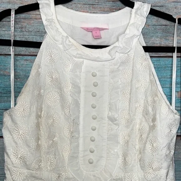 Lilly‎ Pulitzer Jacqueline Dress 4 Lace Tropical Fruit Pearl White Shift Ruffle - Picture 3 of 11